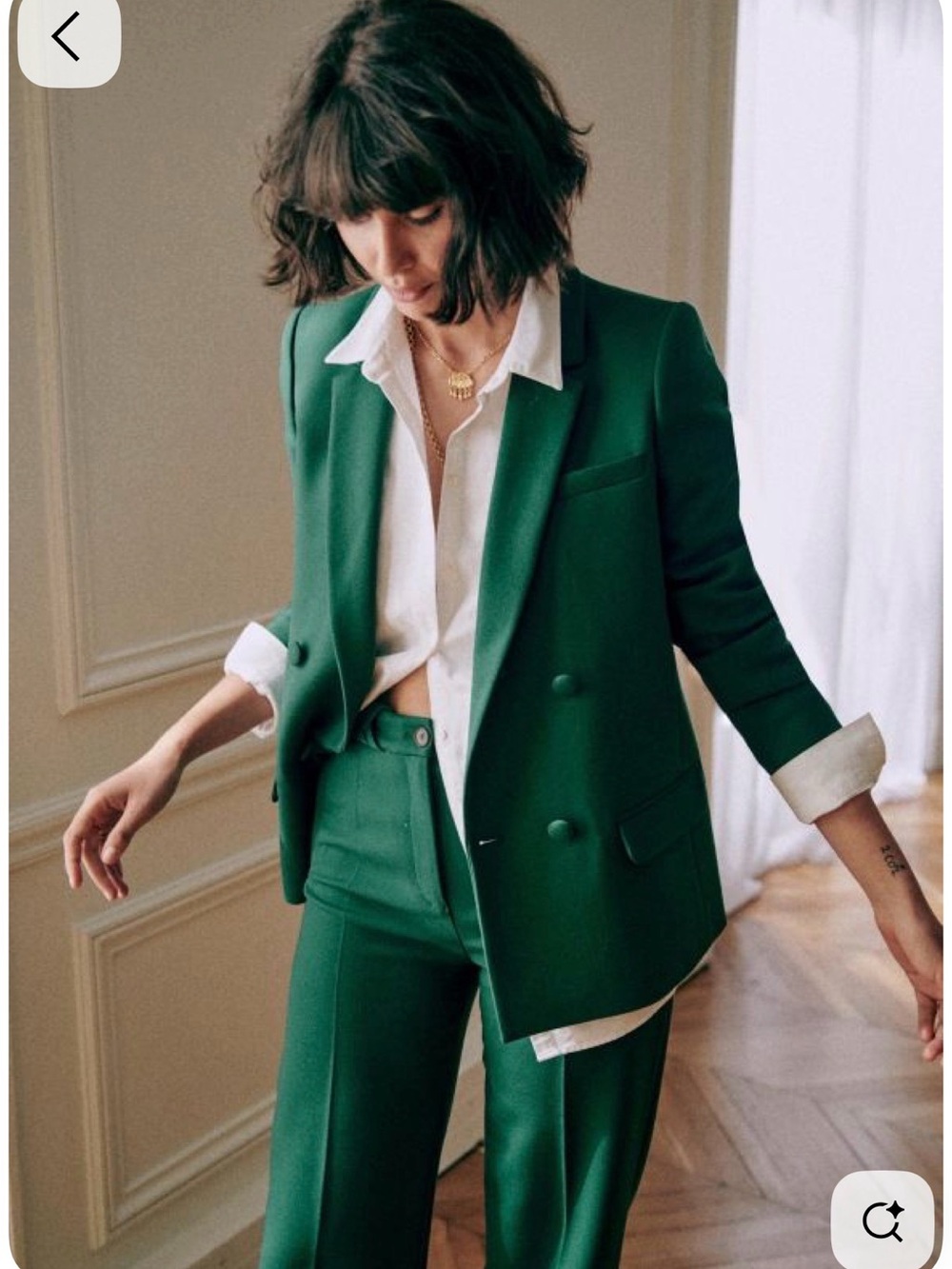 Sézane Christie Green Double-Breasted Blazer